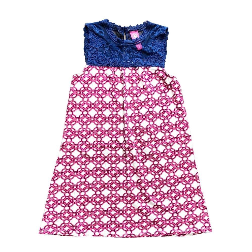 J. Khaki Girls Size Small Blue Pink Geometric Summer Sleeveless Beach Sundress